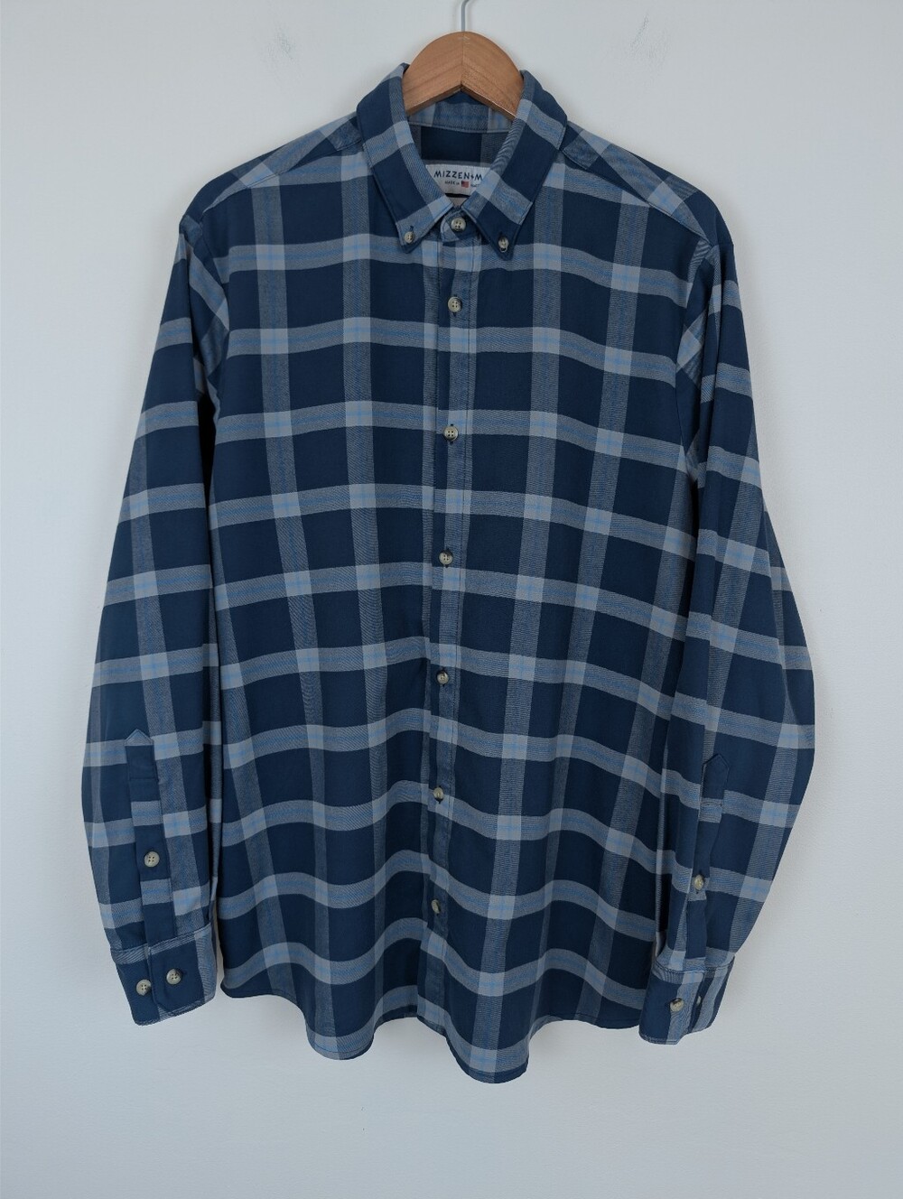 Mizzen+Main Fairview Blue & Gray Plaid Flannel Shirt size Extra Large